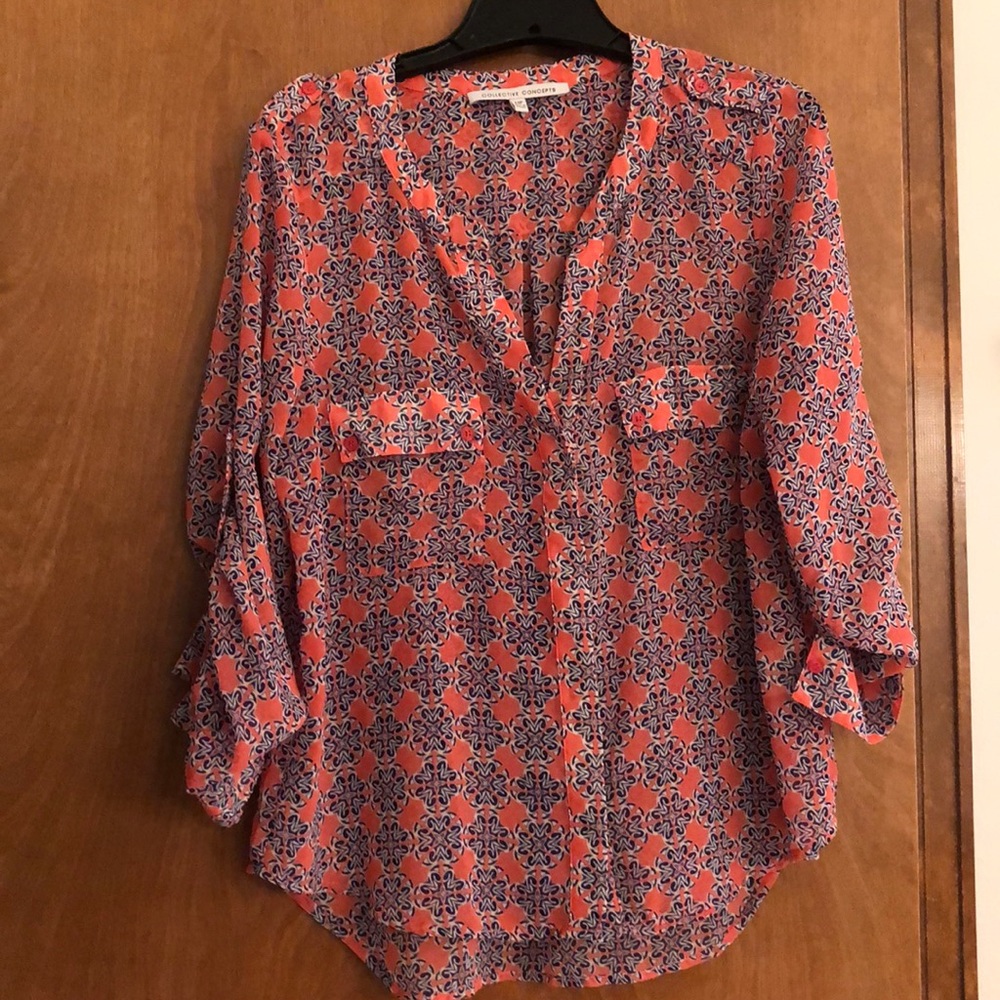 Roll tab sleeve button down blouse